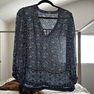 Joie Floral Blue Silk Blouse Medium